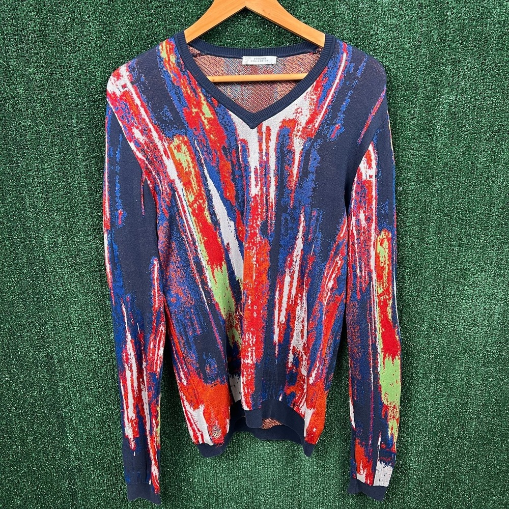 Versace Collection Women's Sweater Large Multicolor Abstract Art Viscose Cotton